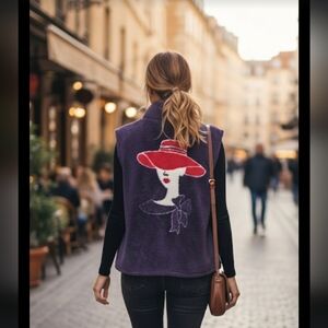 Vintage Black Mountain Outdoor Stylish Vest with Red Hat Lady Design Size XL